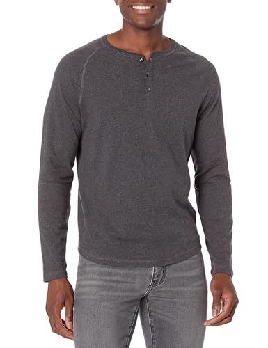 Amazon Essentials Herren Langärmeliges Henley-Shirt, Schmale Passform, Dunkelgrau Meliert, L von Amazon Essentials