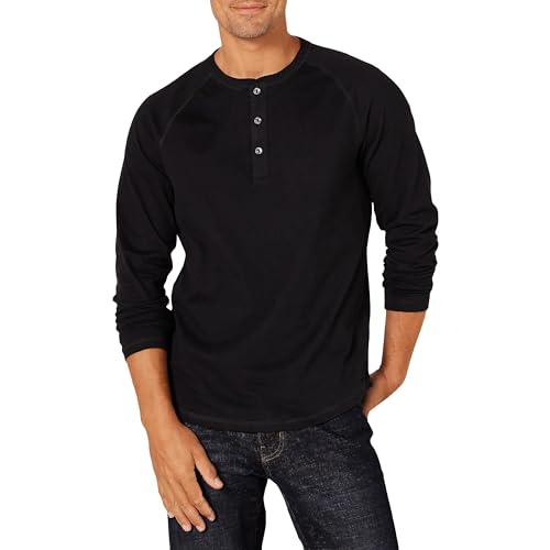 Amazon Essentials Herren Langärmeliges Henley-Shirt, Schmale Passform, Schwarz, M von Amazon Essentials