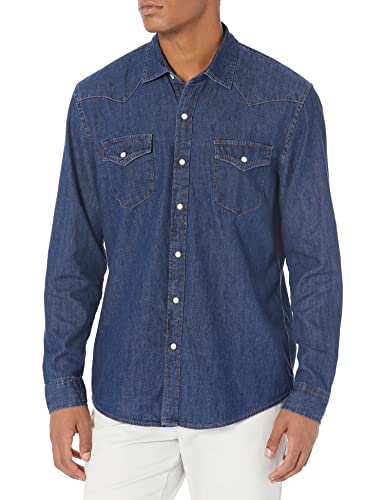 Amazon Essentials Herren Langärmeliges Jeanshemd, Normale Passform, Blau, XL von Amazon Essentials