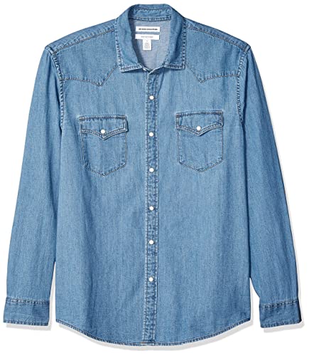 Amazon Essentials Herren Langärmeliges Jeanshemd, Normale Passform, Hellblau, L von Amazon Essentials