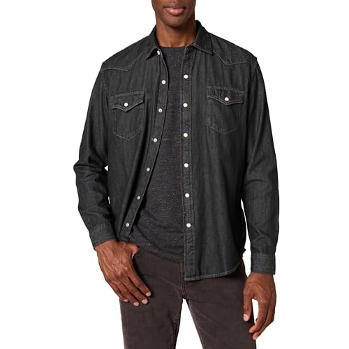 Amazon Essentials Herren Langärmeliges Jeanshemd, Normale Passform, Schwarz, XL von Amazon Essentials