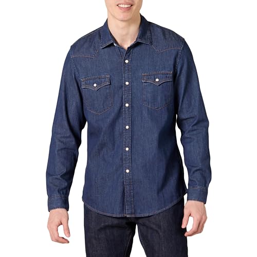 Amazon Essentials Herren Langärmeliges Jeanshemd, Schmale Passform, Blau, XXL von Amazon Essentials