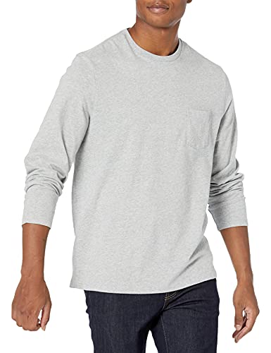 Amazon Essentials Herren Langärmeliges T-Shirt, Normale Passform, Hellgrau Meliert, L von Amazon Essentials