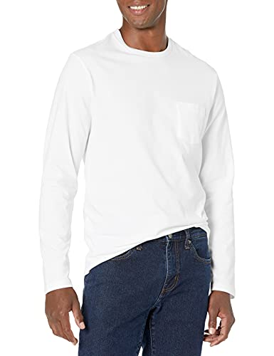 Amazon Essentials Herren Langärmeliges T-Shirt, Normale Passform, Weiß, L von Amazon Essentials