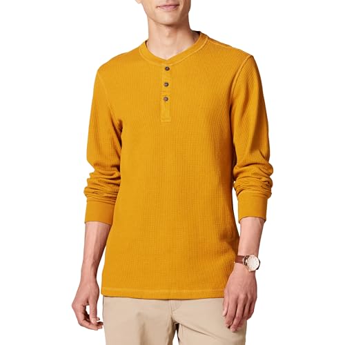 Amazon Essentials Herren Langärmeliges Waffel-Henley, Normale Passform, Gold, XS von Amazon Essentials