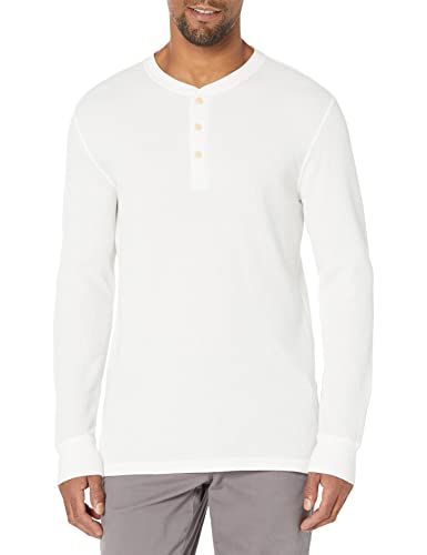 Amazon Essentials Herren Langärmeliges Waffel-Henley, Normale Passform, Weiß, L von Amazon Essentials