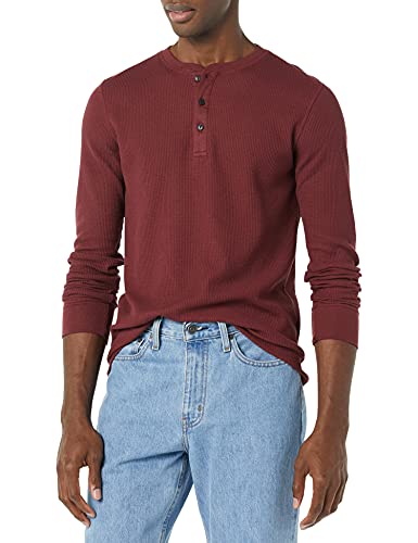 Amazon Essentials Herren Langärmeliges Waffel-Henley, Schmale Passform, Burgunderrot, M von Amazon Essentials