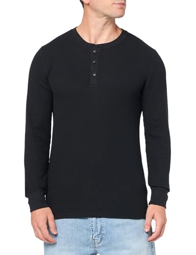 Amazon Essentials Herren Langärmeliges Waffel-Henley, Schmale Passform, Schwarz, XXL von Amazon Essentials