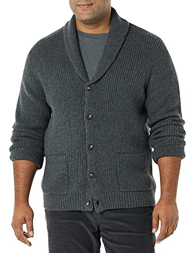 Amazon Essentials Herren Langärmliger Soft-Touch-Cardigan mit Schalkragen, Dunkelgrau Meliert, XXL von Amazon Essentials