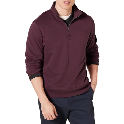 Amazon Essentials Herren Langärmliges Fleece-Sweatshirt Mit Viertelreißverschluss, Burgunderrot, XS von Amazon Essentials
