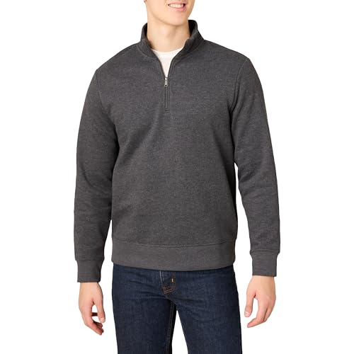 Amazon Essentials Herren Langärmliges Fleece-Sweatshirt Mit Viertelreißverschluss, Dunkelgrau Meliert, XL von Amazon Essentials