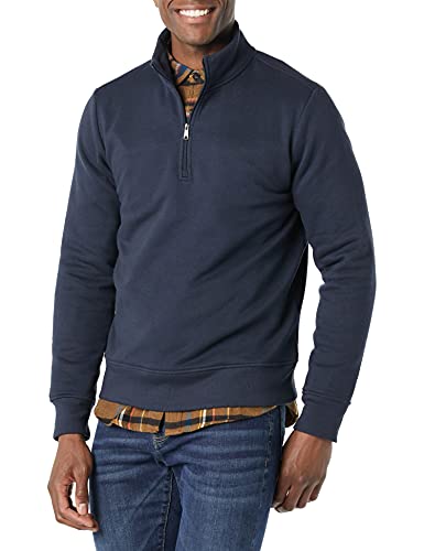 Amazon Essentials Herren Langärmliges Fleece-Sweatshirt Mit Viertelreißverschluss, Marineblau, L von Amazon Essentials