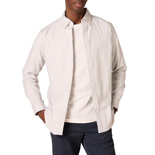 Amazon Essentials Herren Langärmliges Hemd aus Stretch-Oxford in normaler Passform (erhältlich in Big & Tall), Hellgrau, L von Amazon Essentials