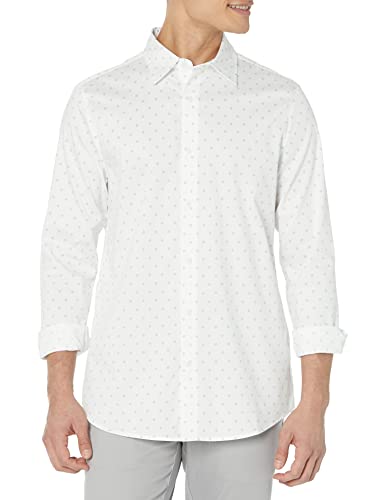 Amazon Essentials Herren Langärmliges Stretch-Oberhemd mit normaler Passform, Marineblau Weiß Diamond Geo, XS von Amazon Essentials