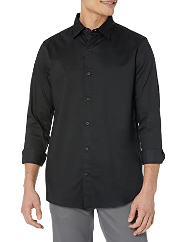 Amazon Essentials Herren Langärmliges Stretch-Oberhemd mit normaler Passform, Schwarz, L von Amazon Essentials