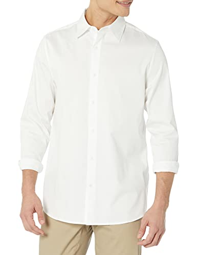 Amazon Essentials Herren Langärmliges Stretch-Oberhemd mit normaler Passform, Weiß, L von Amazon Essentials