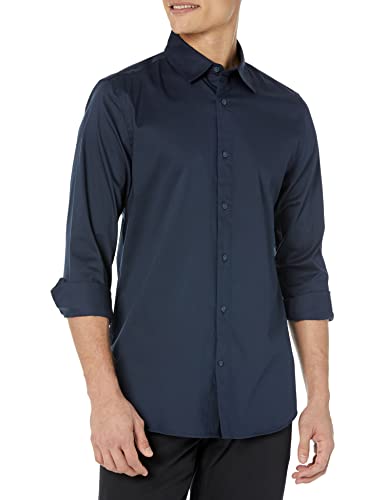 Amazon Essentials Herren Langärmliges Stretch-Oberhemd mit schmaler Passform, Marineblau, L von Amazon Essentials