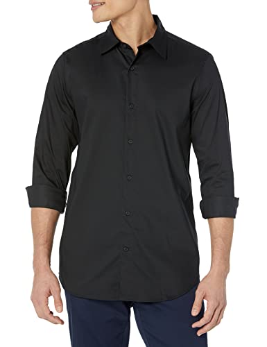 Amazon Essentials Herren Langärmliges Stretch-Oberhemd mit schmaler Passform, Schwarz, L von Amazon Essentials