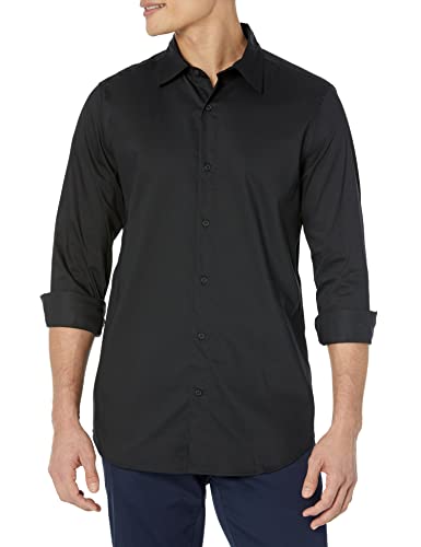 Amazon Essentials Herren Langärmliges Stretch-Oberhemd mit schmaler Passform, Schwarz, XXL von Amazon Essentials