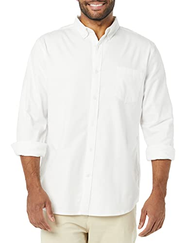 Amazon Essentials Herren Langarm-Hemd aus Oxford-Stretch mit schmaler Passform und Tasche, Weiß, L von Amazon Essentials