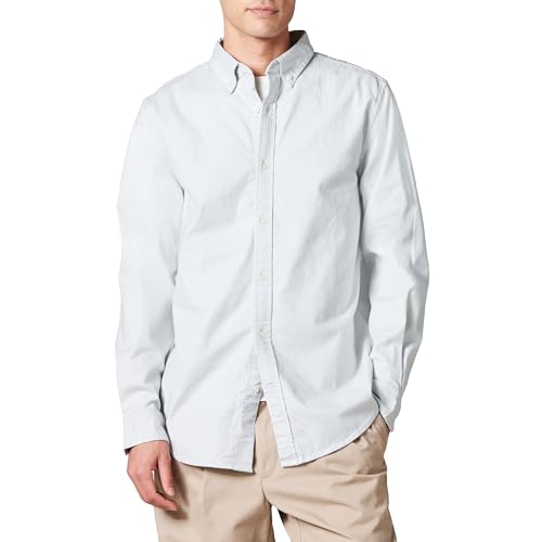 Amazon Essentials Herren Langarm-Hemd aus Stretch-Oxford mit schmaler Passform, Hellgrau, XXL von Amazon Essentials