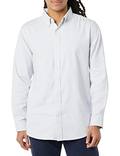 Amazon Essentials Herren Langarm-Hemd aus Stretch-Oxford mit schmaler Passform, Puderblau Vertikale Streifen, M von Amazon Essentials