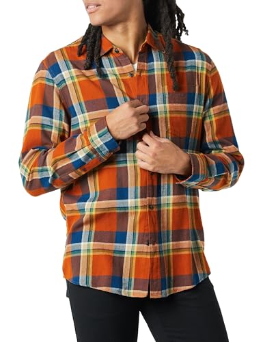 Amazon Essentials Herren Langarmhemd aus Flanell (in Übergröße erhältlich), Blau Rostfarben Orange Karomuster, M von Amazon Essentials