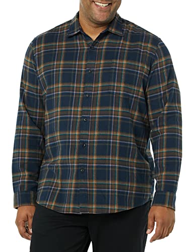 Amazon Essentials Herren Langarmhemd aus Flanell (in Übergröße erhältlich), Braun Dunkles Marineblau Karomuster, M von Amazon Essentials