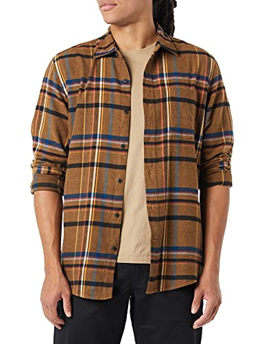 Amazon Essentials Herren Langarmhemd aus Flanell (in Übergröße erhältlich), Braun Schwarz Plaid Mischen, L von Amazon Essentials