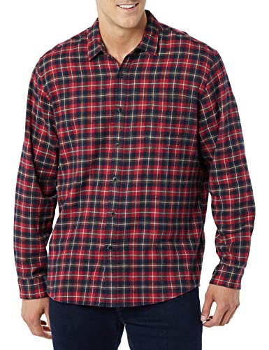 Amazon Essentials Herren Langarmhemd aus Flanell (in Übergröße erhältlich), Dunkelrot Karomuster, L von Amazon Essentials