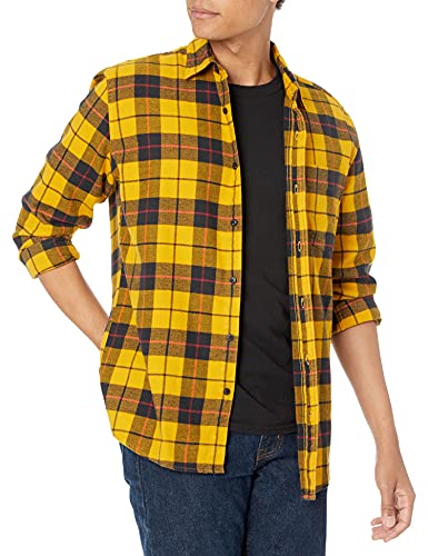 Amazon Essentials Herren Langarmhemd aus Flanell (in Übergröße erhältlich), Gelb Karomuster, M von Amazon Essentials