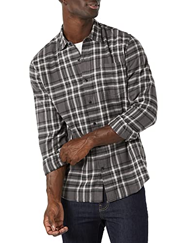 Amazon Essentials Herren Langarmhemd aus Flanell (in Übergröße erhältlich), Grau Karomuster, XL von Amazon Essentials