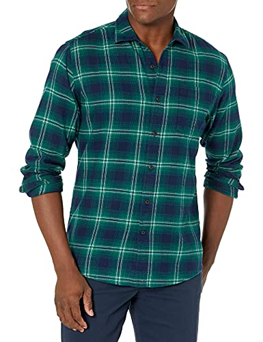 Amazon Essentials Herren Langarmhemd aus Flanell (in Übergröße erhältlich), Grün Marineblau Karo Karo, XL von Amazon Essentials