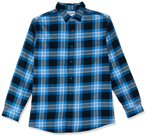 Amazon Essentials Herren Langarmhemd aus Flanell (in Übergröße erhältlich), Schwarz Blau Grau Tartan Plaid, M von Amazon Essentials