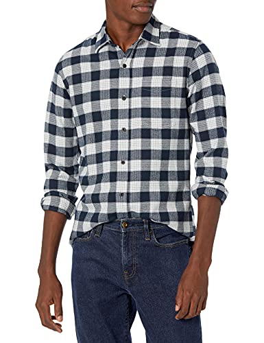 Amazon Essentials Herren Langarmhemd aus Flanell (in Übergröße erhältlich), Marineblau Karomuster, L von Amazon Essentials