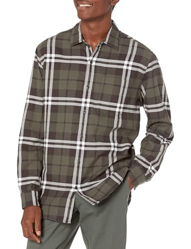 Amazon Essentials Herren Langarmhemd aus Flanell (in Übergröße erhältlich), Olivgrün Karomuster, M von Amazon Essentials