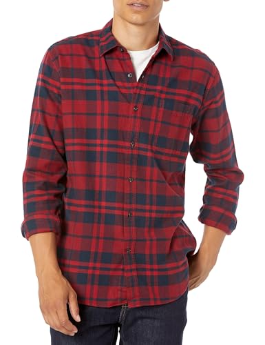 Amazon Essentials Herren Langarmhemd aus Flanell (in Übergröße erhältlich), Rot Karomuster, XS von Amazon Essentials