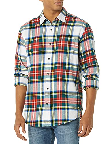 Amazon Essentials Herren Langarmhemd aus Flanell (in Übergröße erhältlich), Rot Weiß Tartan Plaid, S von Amazon Essentials