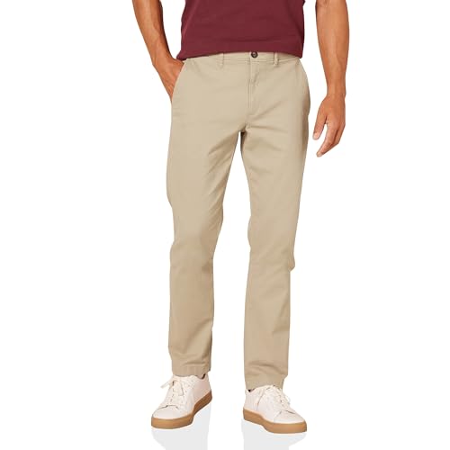 Amazon Essentials Herren Legere Stretch-Chinohose mit schmaler Passform, Khakibraun, 32W / 33L von Amazon Essentials