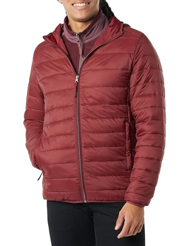 Amazon Essentials Herren Leichte, Wasserabweisende, verstaubare Kapuzenjacke, Dunkelrot, XL von Amazon Essentials