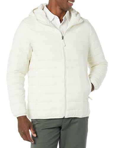 Amazon Essentials Herren Leichte, Wasserabweisende, verstaubare Kapuzenjacke, Hellbeige, XS von Amazon Essentials