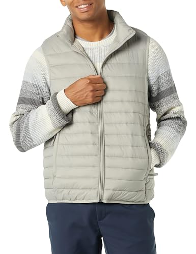 Amazon Essentials Herren Leichte, Wasserbeständige Pufferweste, Verstaubar, Hellgrau, M von Amazon Essentials