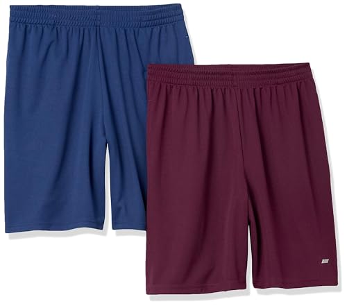 Amazon Essentials Herren Weit geschnittene Performance-Funktionsshorts (erhältlich in Big & Tall), 2er-Pack, Burgunderrot/Marineblau, XXL von Amazon Essentials