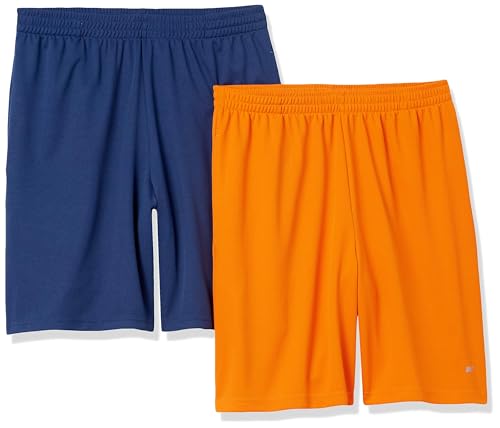 Amazon Essentials Herren Weit geschnittene Performance-Funktionsshorts (erhältlich in Big & Tall), 2er-Pack, Marineblau/Tomatenrot, L von Amazon Essentials