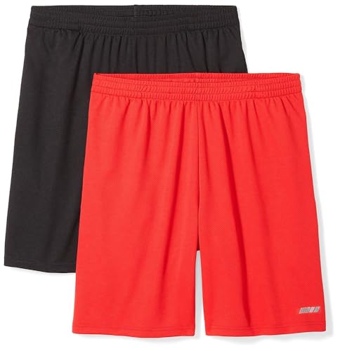 Amazon Essentials Herren Weit geschnittene Performance-Funktionsshorts (erhältlich in Big & Tall), 2er-Pack, Rot/Schwarz, L von Amazon Essentials