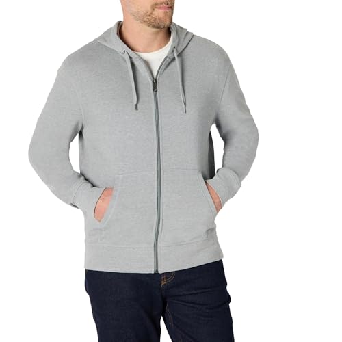 Amazon Essentials Herren Leichter French-Terry-Hoodie Mit Durchgehendem Reißverschluss Und Bequemer Passform, Hellgrau Meliert, M von Amazon Essentials