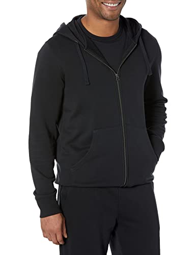Amazon Essentials Herren Leichter French-Terry-Hoodie Mit Durchgehendem Reißverschluss Und Bequemer Passform, Schwarz, XS von Amazon Essentials