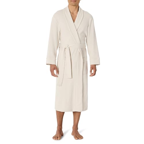 Amazon Essentials Herren Leichter Waffel-Bademantel (Erhältlich In Den Größen Schwer Und Groß), Beige, M-L von Amazon Essentials