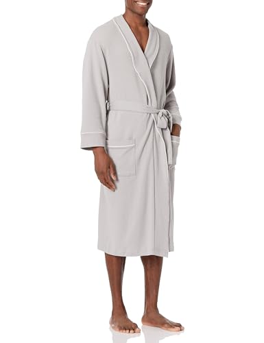 Amazon Essentials Herren Leichter Waffel-Bademantel (Erhältlich In Den Größen Schwer Und Groß), Hellgrau, XXL Große Größen von Amazon Essentials