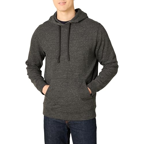 Amazon Essentials Herren Leichter langärmeliger Kapuzenpullover aus French Terry, Dunkelgrau Meliert, S von Amazon Essentials